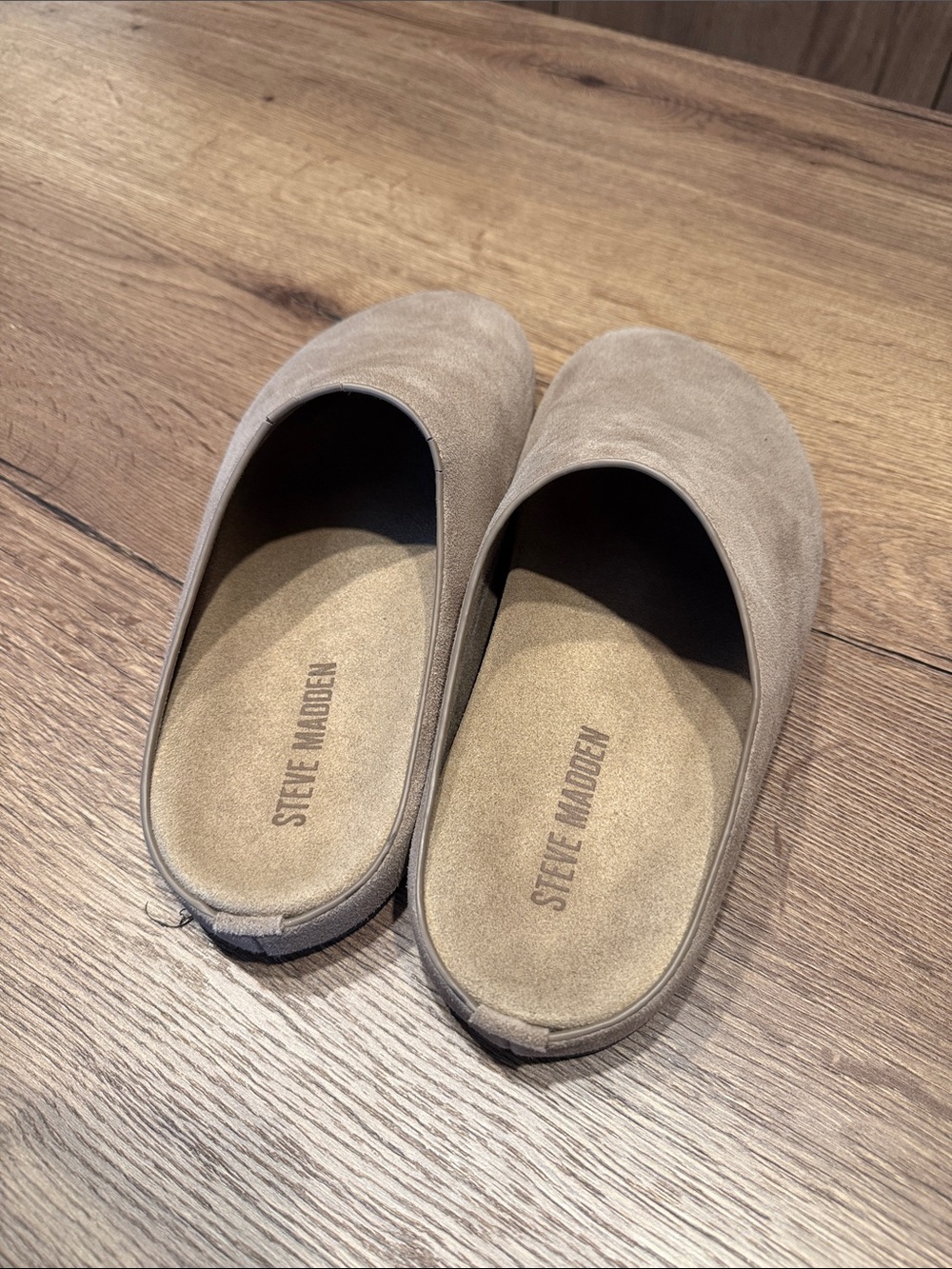 Steve Madden Womens Slip-On Suede Mules in Taupe Beige